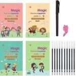 Magic Practice Copy book set For Kids set of (4 book +1 pen +10 Refill) Copy book set for better hand writing